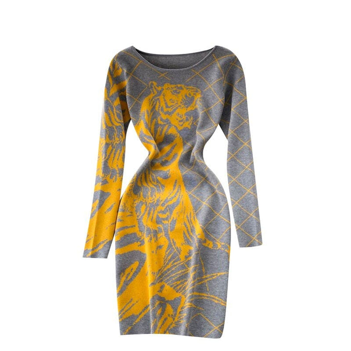 Tiger Printed Sweater Dress for Women