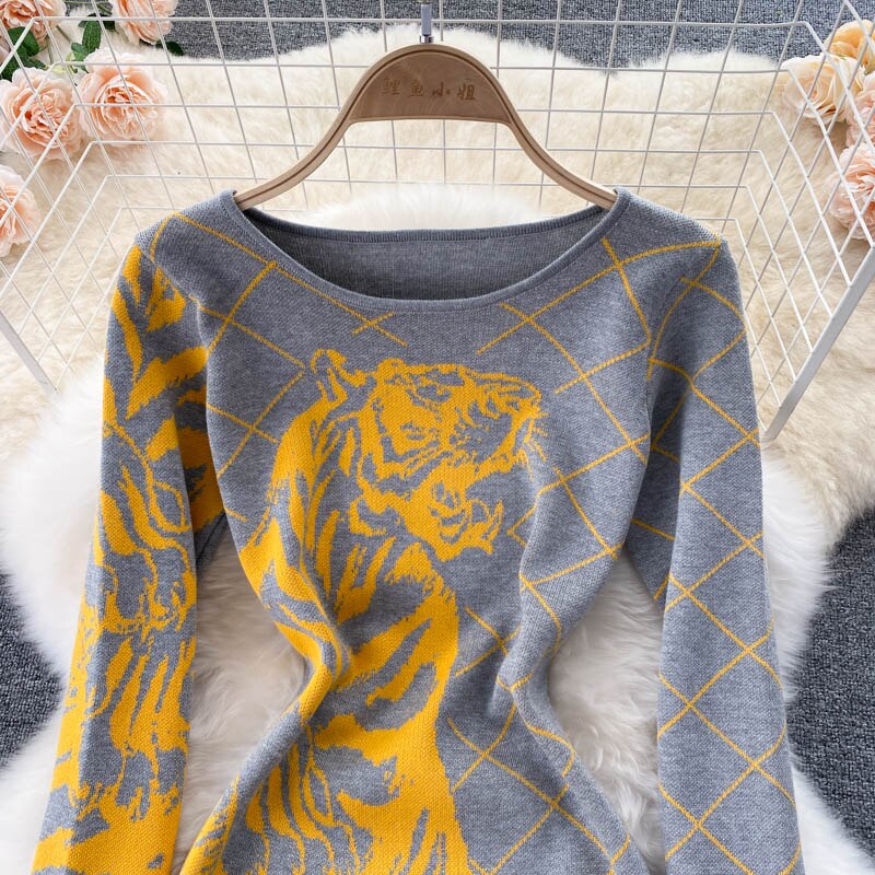 Tiger Printed Sweater Dress for Women