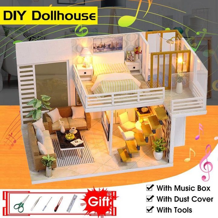 DIY Doll House Furnitures Miniature Doll house Dust Cover Wooden Dollhouse Light House For Dolls Handmade Toys For Children - MRSLM