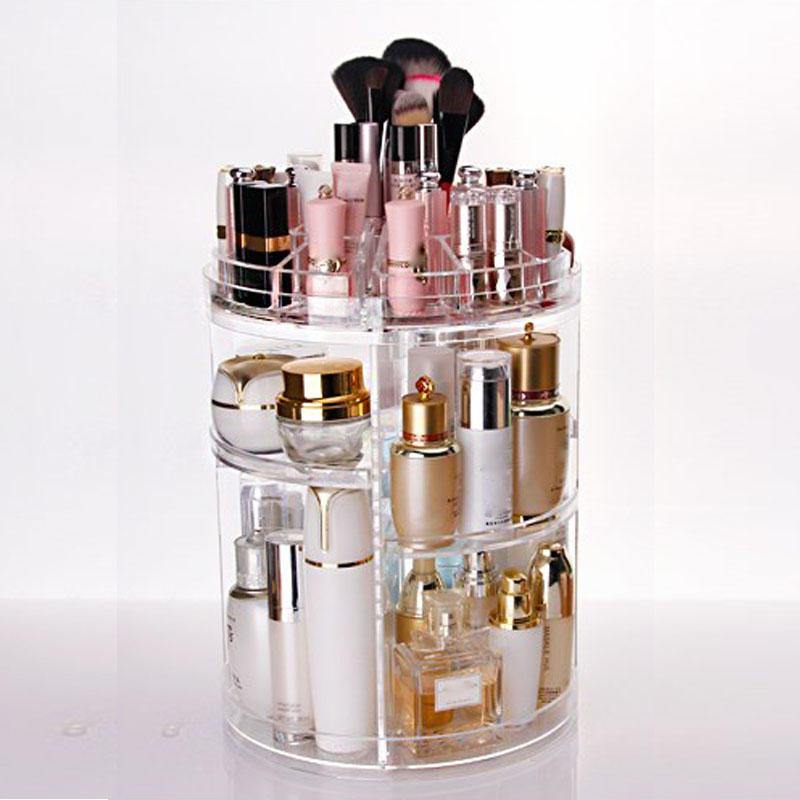3 Tier Acrylic Cosmetic Makeup Jewelry 360° Rotating Storage Organizer Case - MRSLM