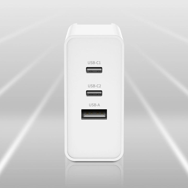 ROCK T31 65W GaN PD Fast Charger Mini Adapter High Power Dual Type C+USB Port Smart Output Portable Wall Charger (White) - MRSLM
