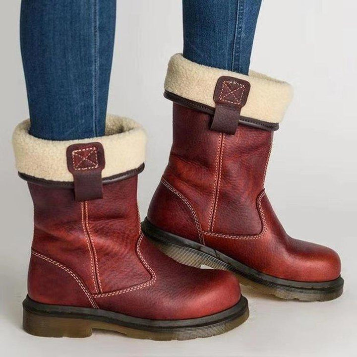 Plush warm flat bottomed medium boots women's large - MRSLM