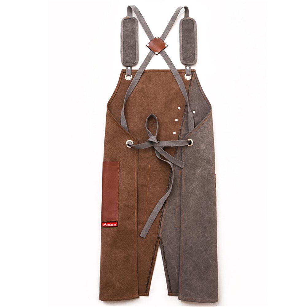 Cowboy Denim Apron Shop Apron Pockets Waxed Wax Cloth Waterproof Apron Woodworking Chef Tool Storage - MRSLM