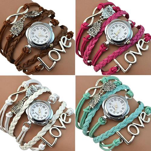 Women's Infinity Love Owl Knitting Multilayer Faux Leather Quartz Bracelet Watch - MRSLM