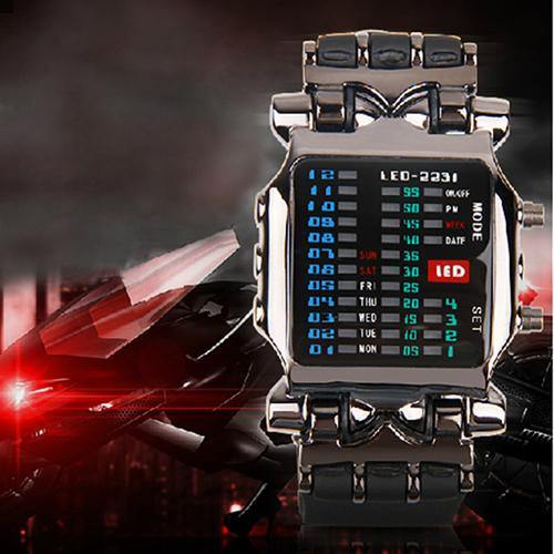 Unisex Binary LED Digital Date Square Dial Casual Sport Plastic Band Wrist Watch - MRSLM