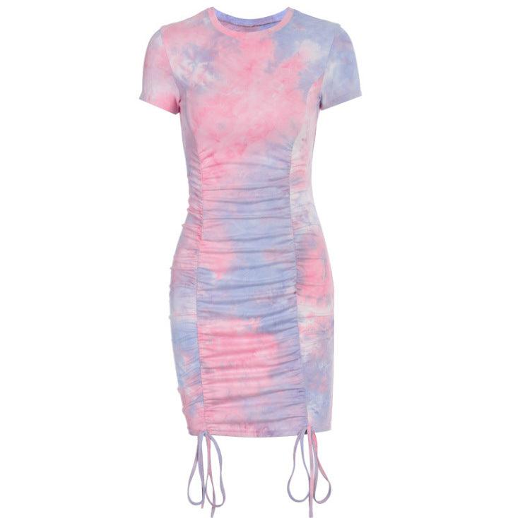 Tie-dye ruched sexy slim dress - MRSLM