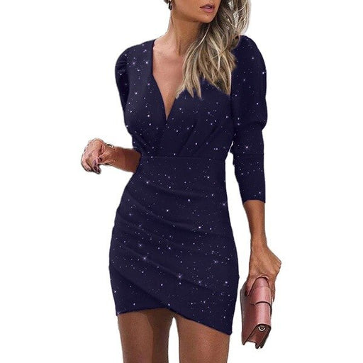 slim v-neck mini dress, view 2 - MRSLM