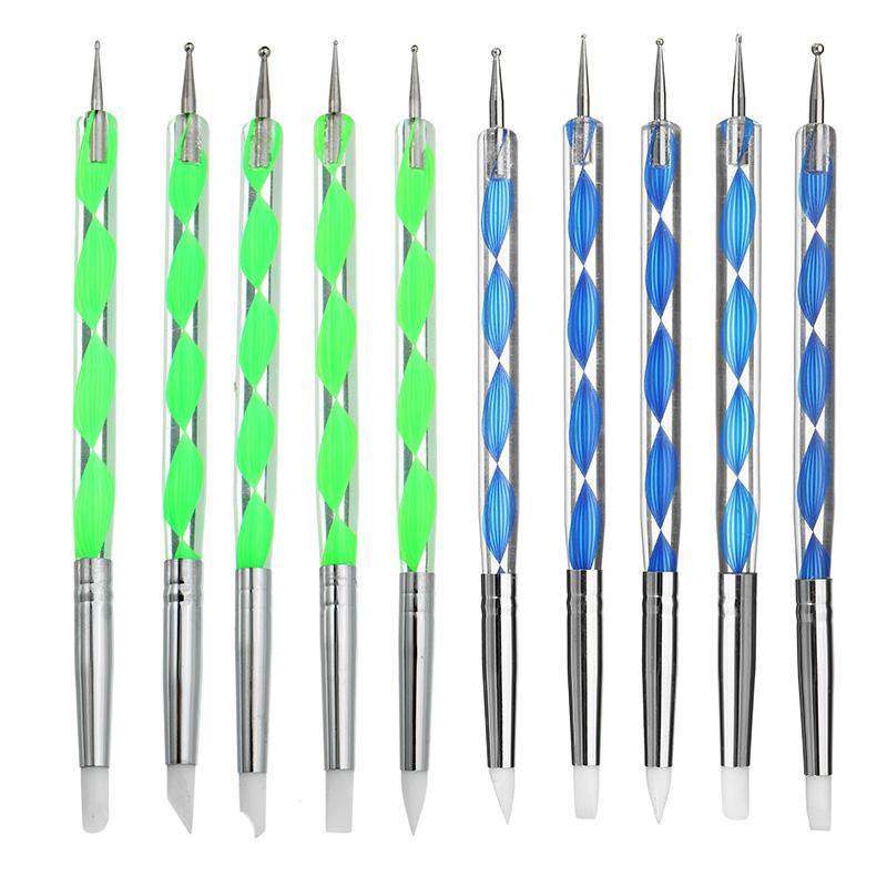 5 X 2 Way Ball Styluses Dotting Tools Silicone Color Shaper Brushes Pen for Polymer Clay Pottery - MRSLM