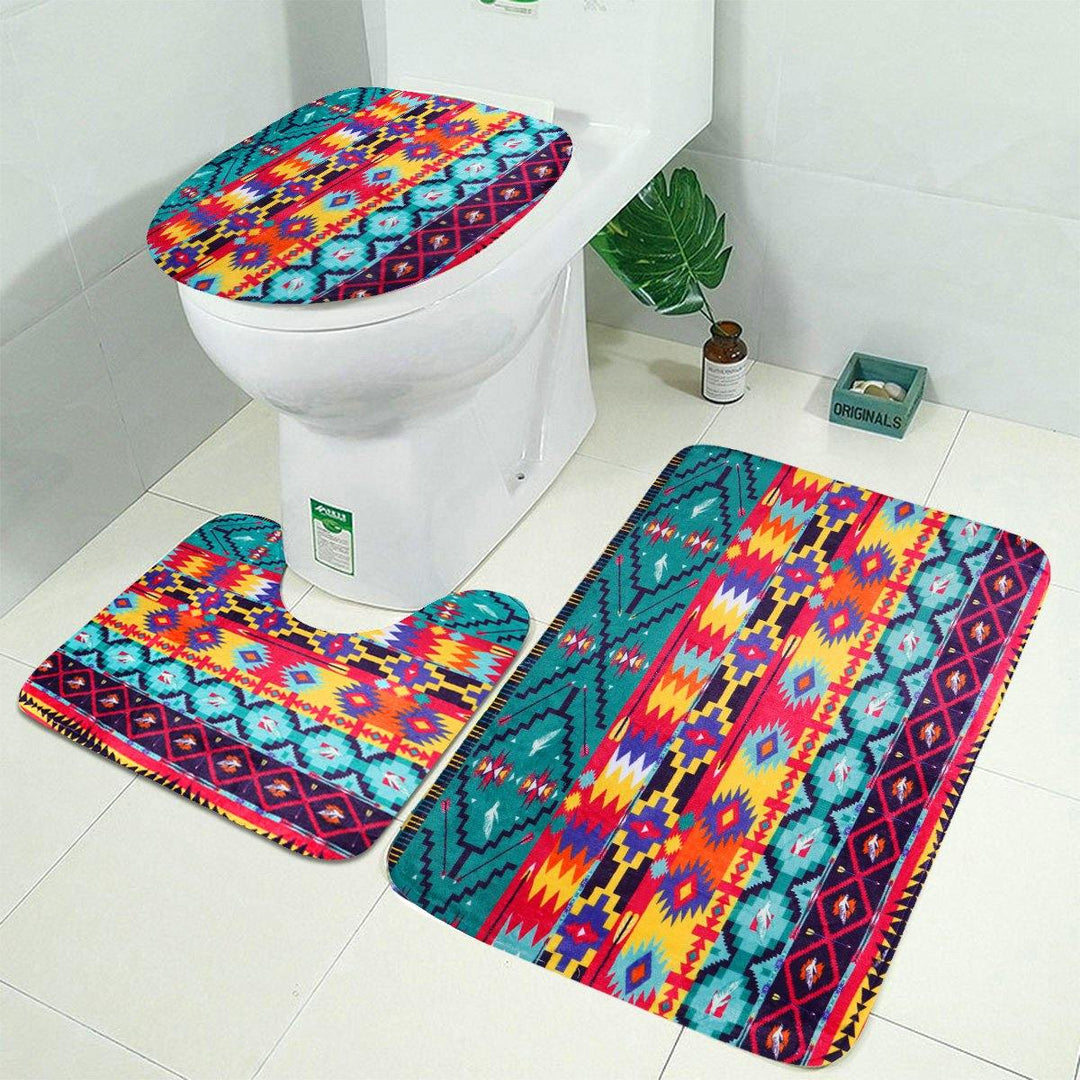 3PCS Bathroom Set Toilet Cover Mat Non-Slip Rug Pedestal Rug Floor Carpet Home Decor (#3) - MRSLM