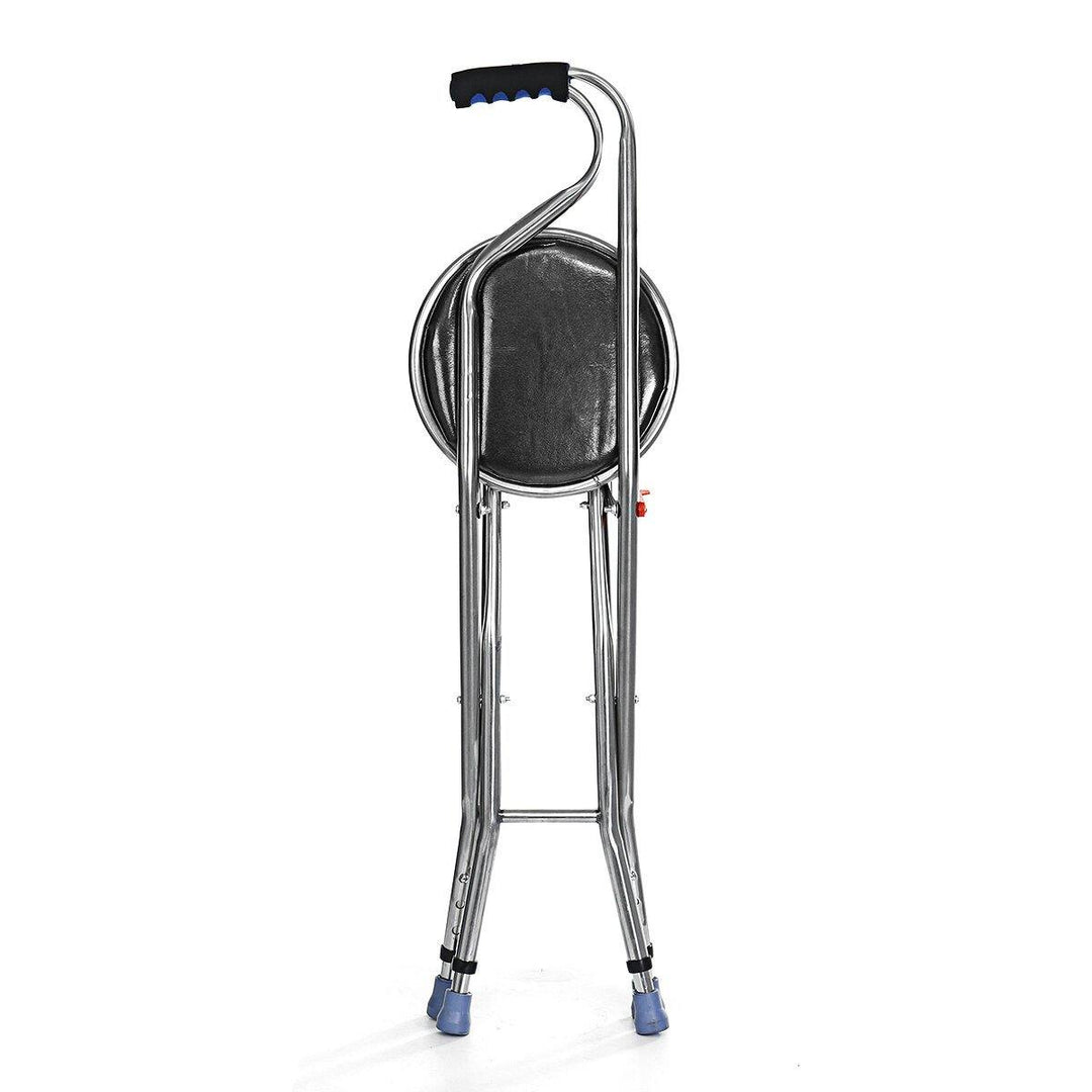 Adjustable Height Folding Stainless Steel Cane Chair Seat Portable Walking Stick - MRSLM