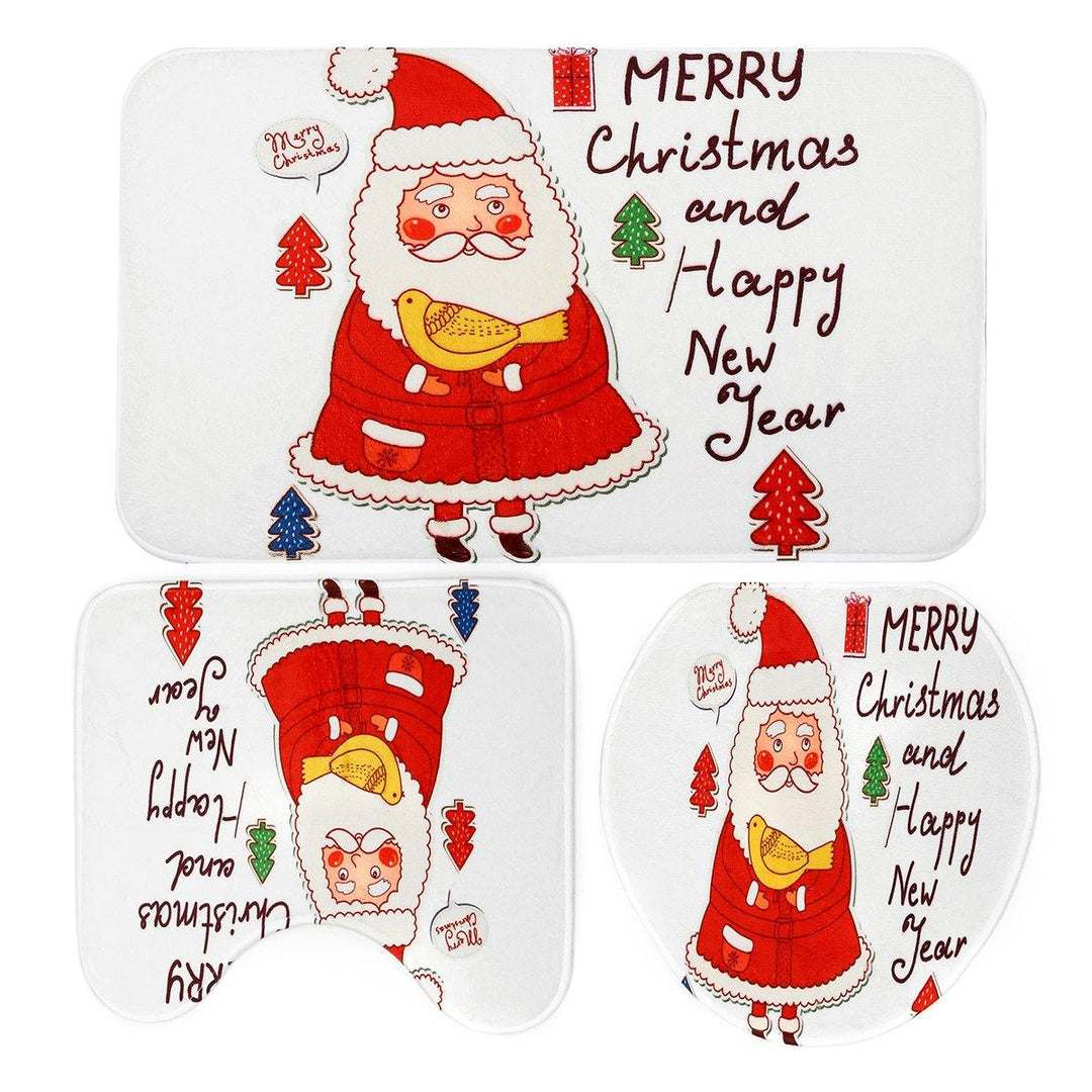 3PCS Christmas Home Decoration Santa Snowman Bathroom Toilet Seat Covers Mat Set - MRSLM
