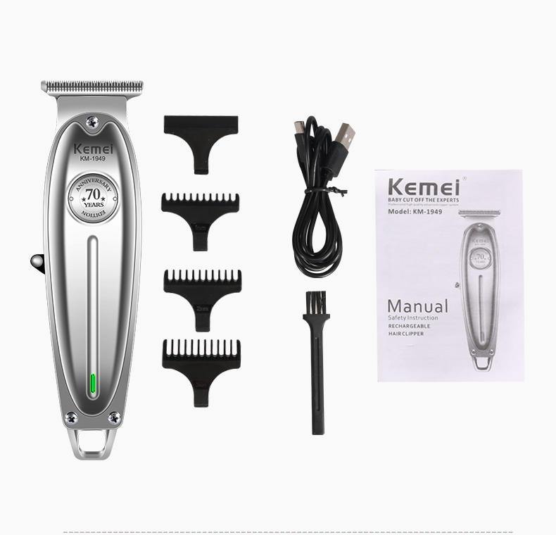 Kemei-1949 All Metal Professional Hair Clipper Men Electric Cordless Hair Trimmer 0mm Baldheaded T Blade Haircut Machine Barber - MRSLM