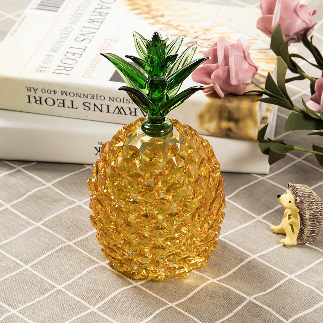 Crystal Glass Pineapple Figurine Hand Craft Gold Paperweight Ornament Gift Decorations - MRSLM
