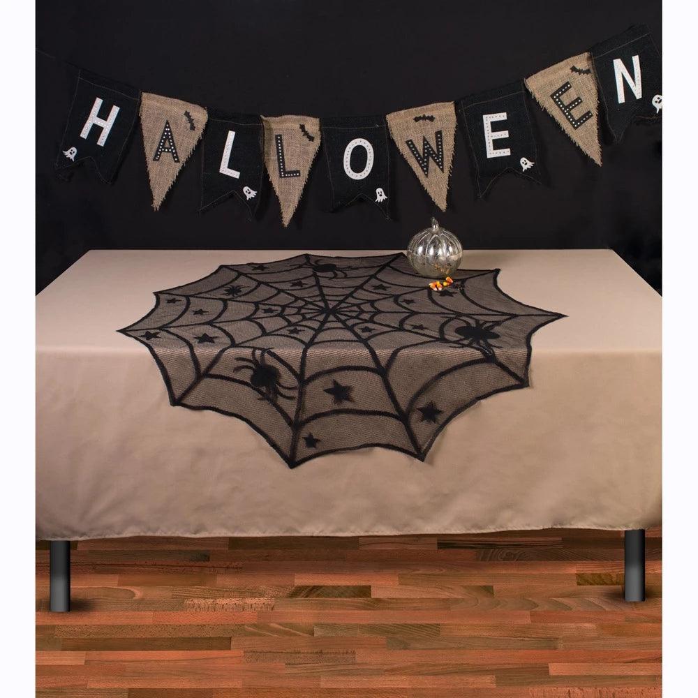 Halloween Ghost Festival Lace Table Cloth Curtain Black Spider Web Web Tablecloth Halloween Decoration Party Tablecloth - MRSLM