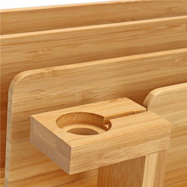 Bamboo Charging Dock Stand Holder Organizer For Apple Watch Smart Phone Tablet - MRSLM
