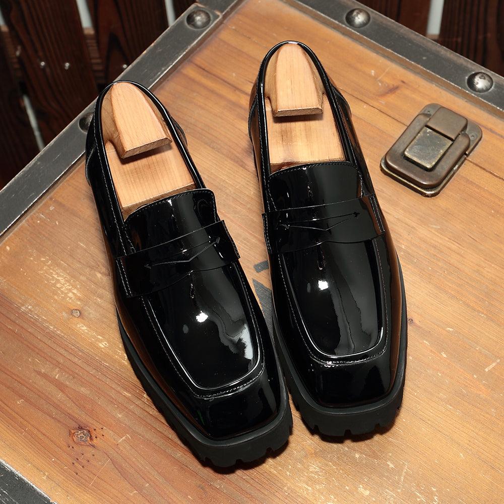 Slip-on Square-toed Black Patent Leather Men's Trendy Shoes - MRSLM