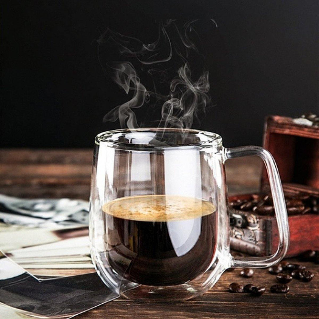 300ML Glass Coffee Tea Cup Heat Resistant Double Layer Glass Handle Double Wall Coffee Cup - MRSLM