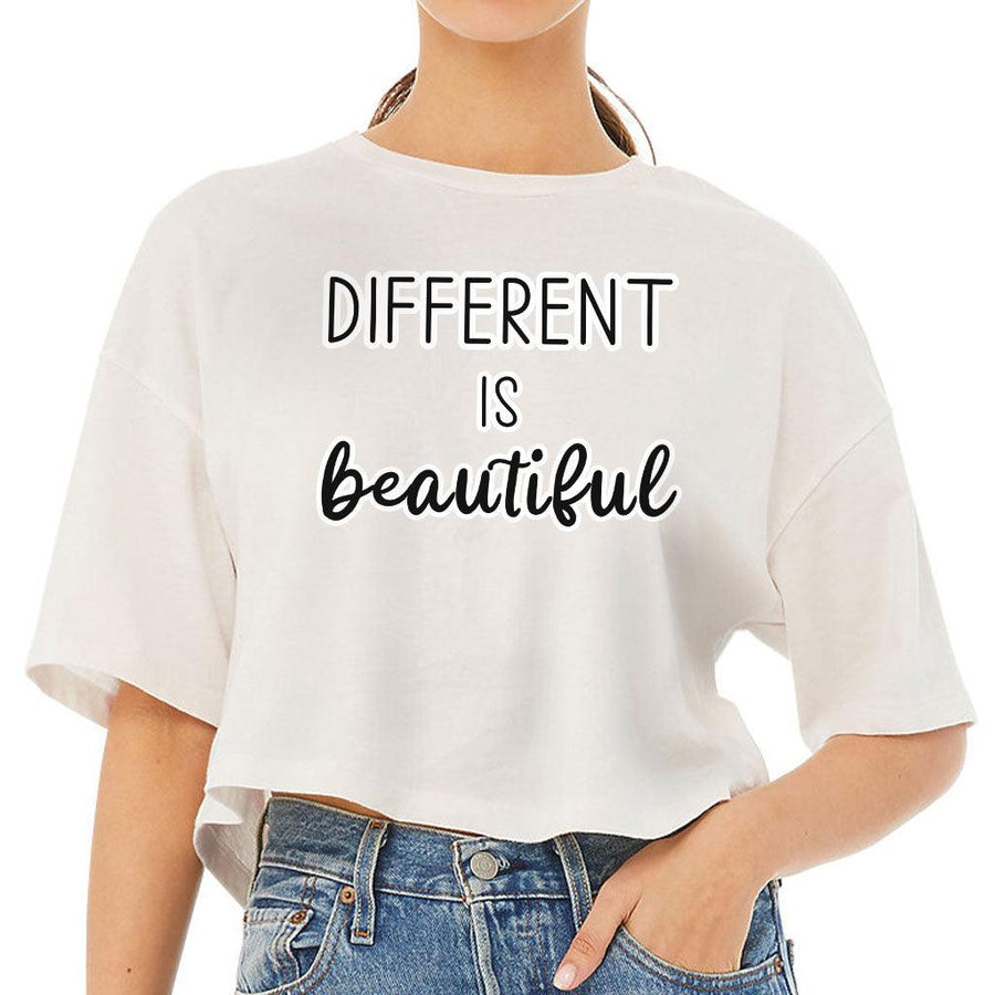 Different Is Beautiful Women's Crop Tee Shirt - Cute Design Cropped T-Shirt - Graphic Crop Top - MRSLM