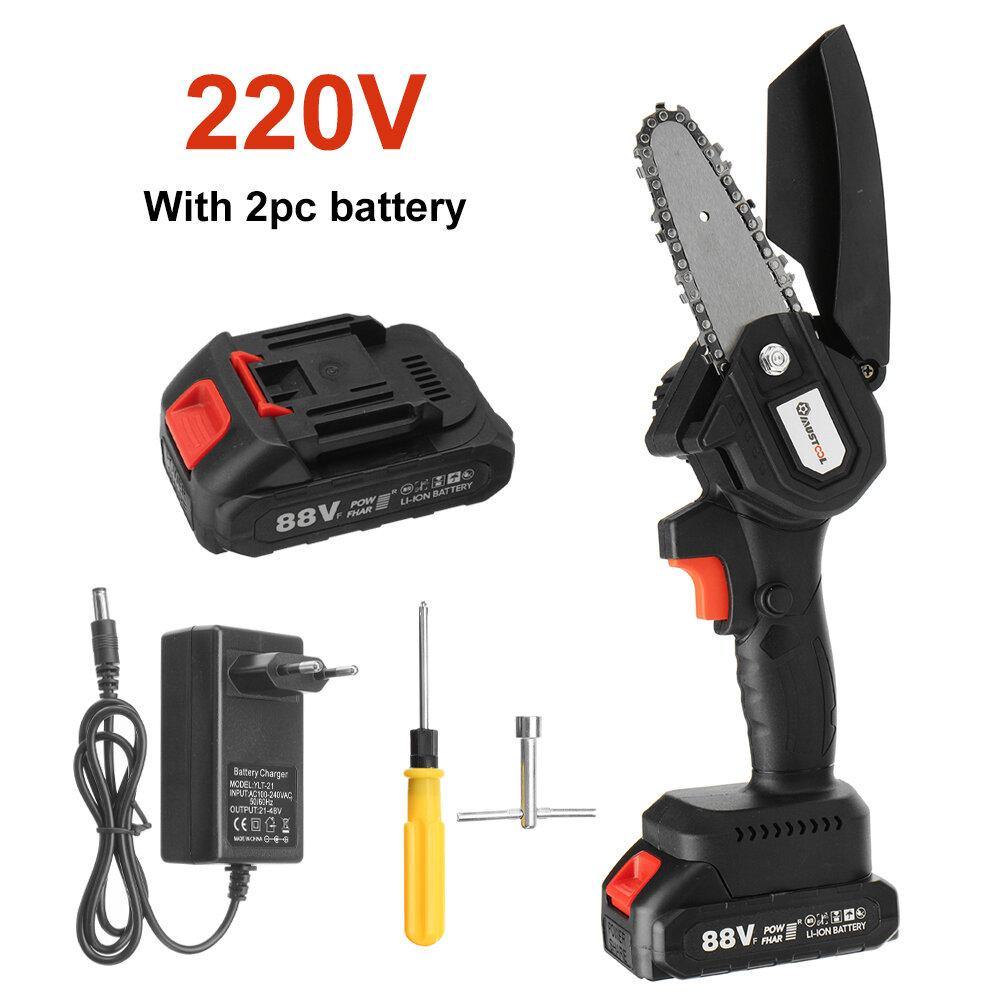 110/220V Guide Plate Length 4 Inch Rechargeable Electric Chain Saw Cordless Portable Woodworking Wood Cutter - MRSLM