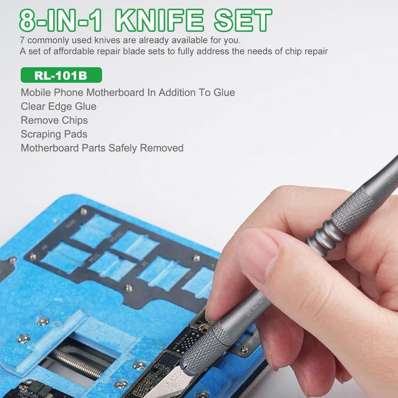 Relife 8 in 1 CPU IC Glue Remover Motherboard BGA Chip Glue Cleaning Scraping Pry DIY Scrapbooking Crafts Carving Blade - MRSLM