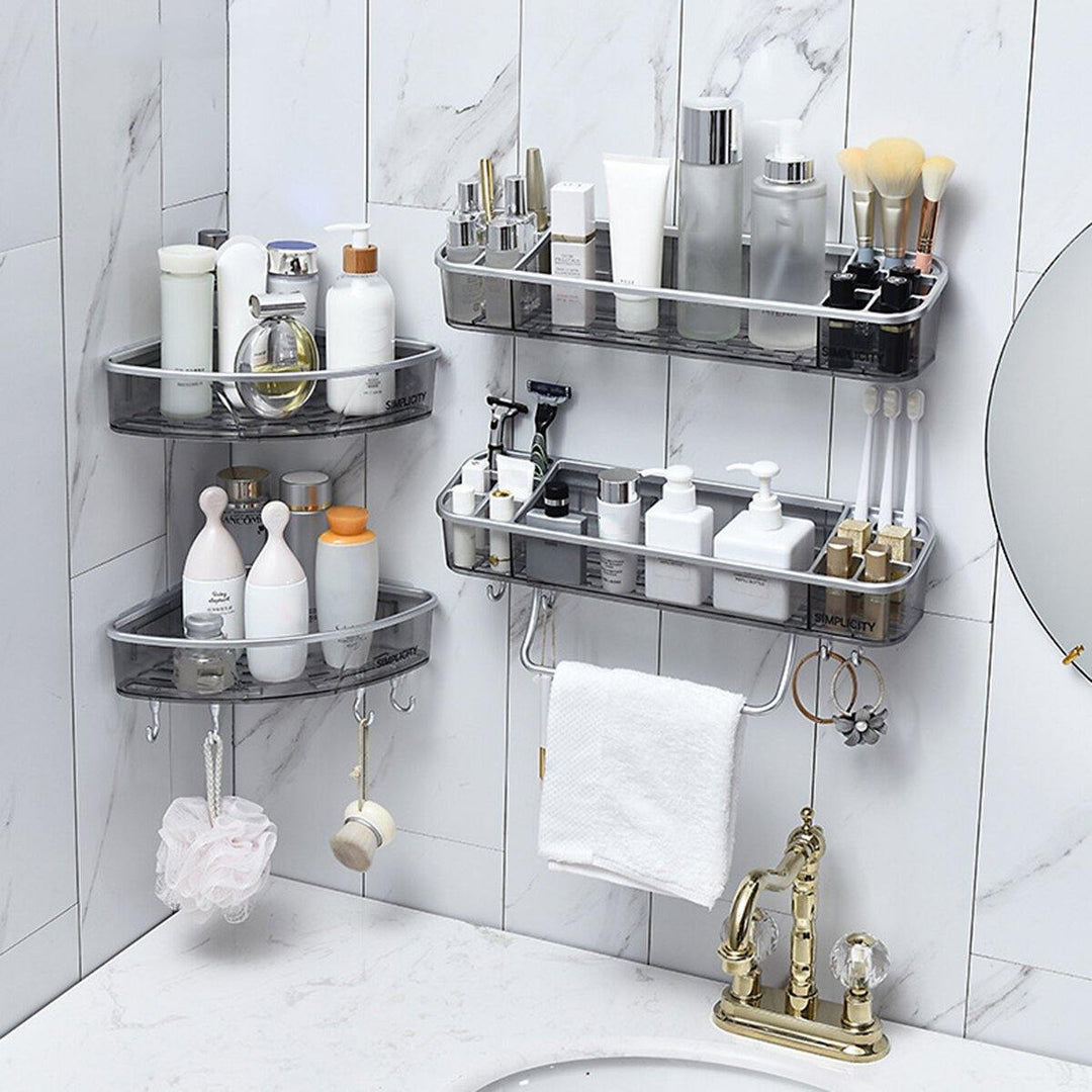 Bathroom Triangular Shower Shelf Corner Bath Storage Holder Rack With Hooker - MRSLM