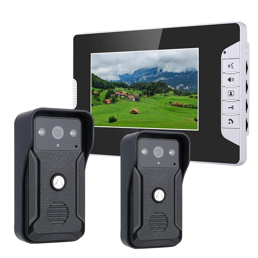 ENNIO 7 Inch Video Door Phone Doorbell Intercom Kit 2 Camera 1 Monitor Night Vision with 700TVL Camera - MRSLM