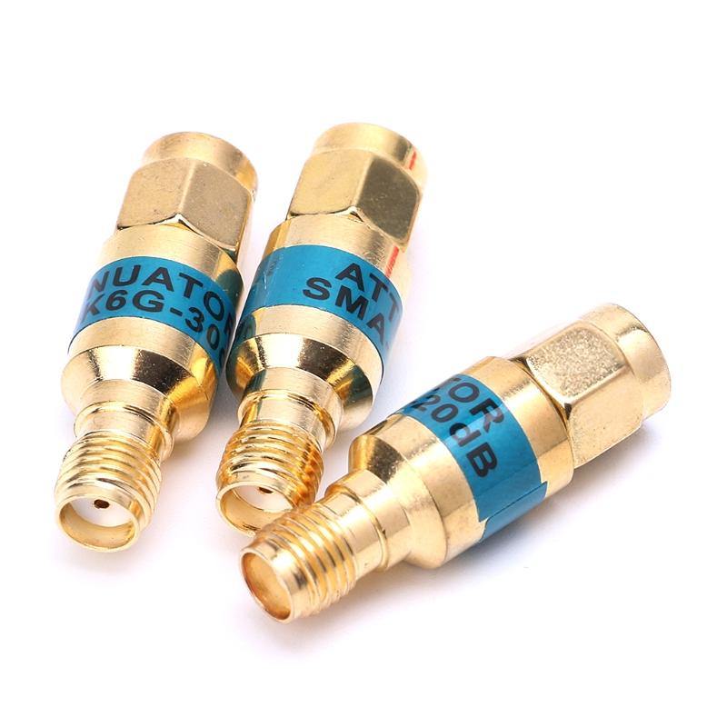 3Pcs 2W 0-6GHz Golden Attenuator SMA-JK Male to Female RF Coaxial Attenuator 10DB + 20DB + 30DB - MRSLM