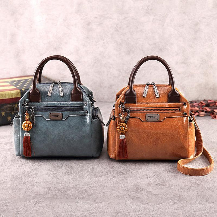 Retro Fashion Oil Wax Leather Hit Color Single-shoulder Oblique Handbag - MRSLM