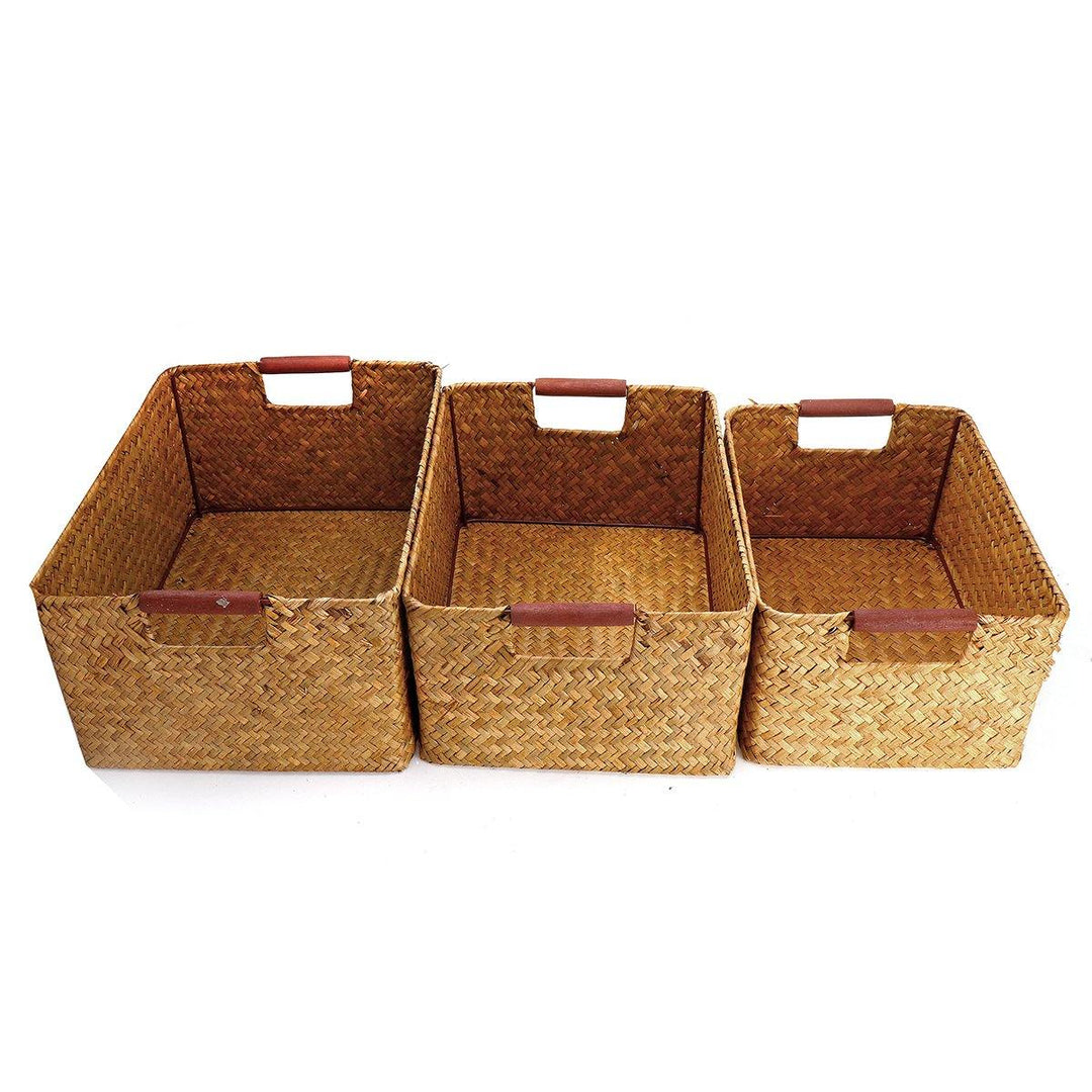 Seaweed Woven Storage Basket Fruit Sundries Home Organizer Fruit Container - MRSLM
