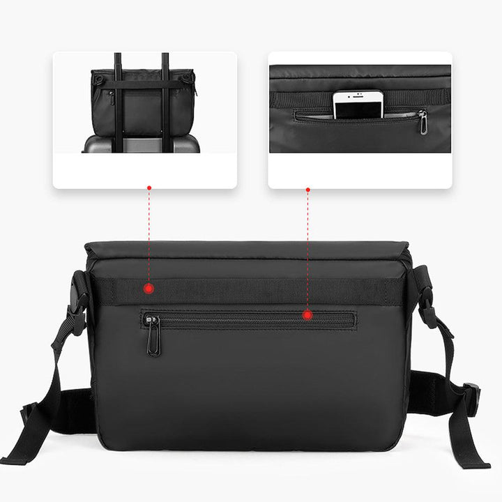MARK RYDEN MR8109 Single Inclined Laptop Shoulder Bag Men's Multilayer Oxford Waterproof Multifunctional Postman Bag for Student (Black) - MRSLM