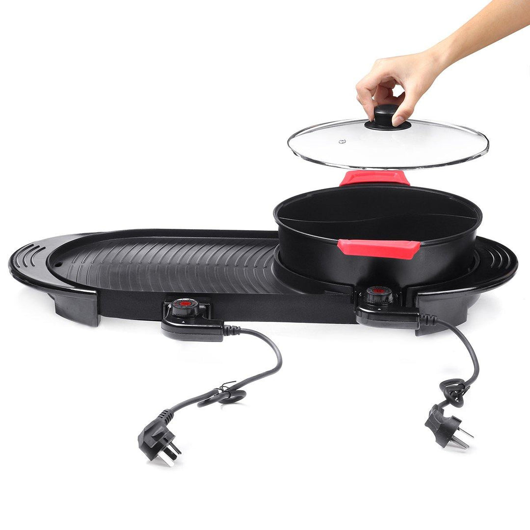 Electric Pan Hot Pot BBQ Frying Cook Grill 2 In 1 Kitchen Barbecue Machine Pot - MRSLM