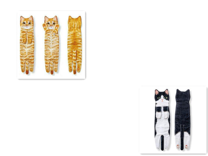 Cat Hand Towels Long Cat Shape Wipe Handkerchiefs Bath Towels For Bathroom Kitchen - MRSLM