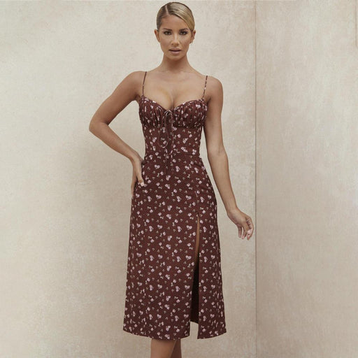 women's vintage floral printed midi dress - MRSLM