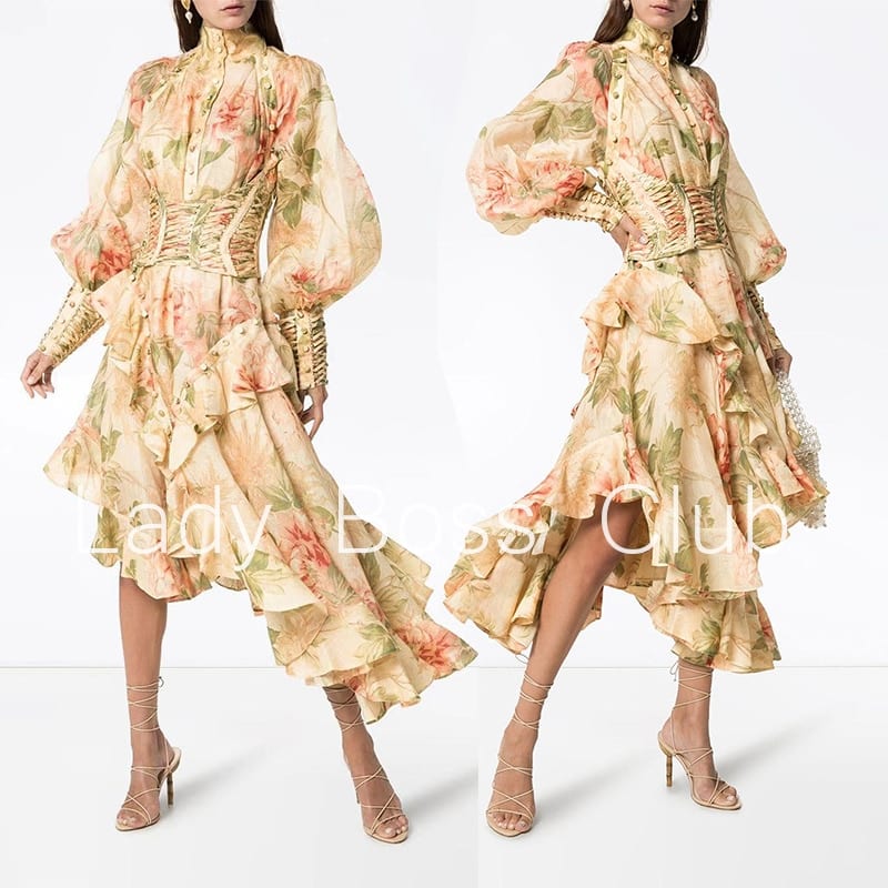 Women's Asymmetrical Floral Printed Dress