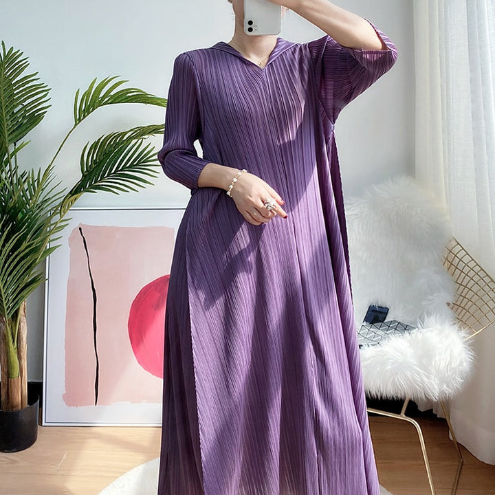 Women's Hooded Pleated Loose Maxi Dress