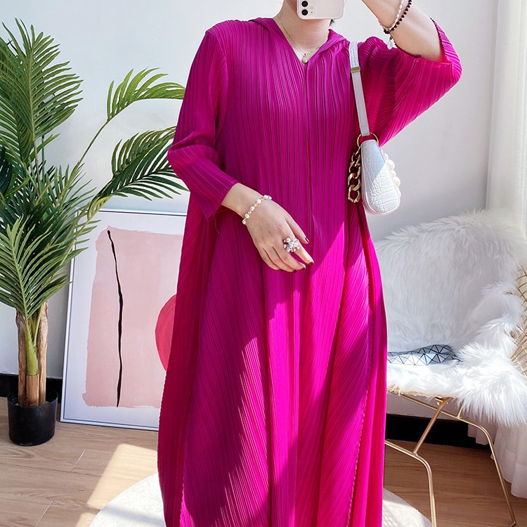 Women's Hooded Pleated Loose Maxi Dress