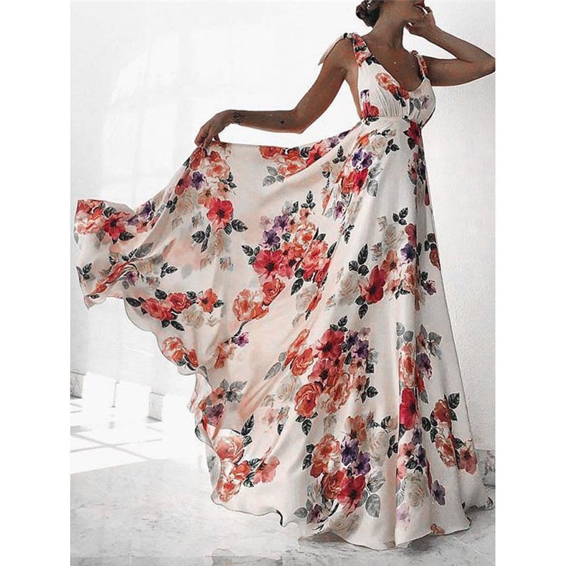 Damen-Sommerkleid mit Blumenmuster und offenem Rücken