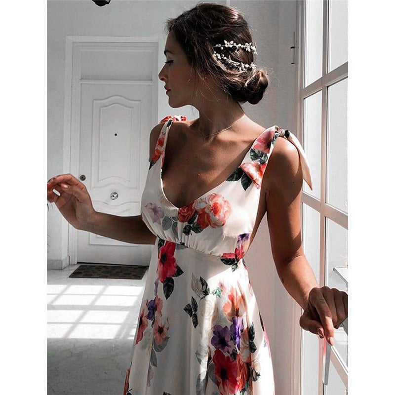 Damen-Sommerkleid mit Blumenmuster und offenem Rücken