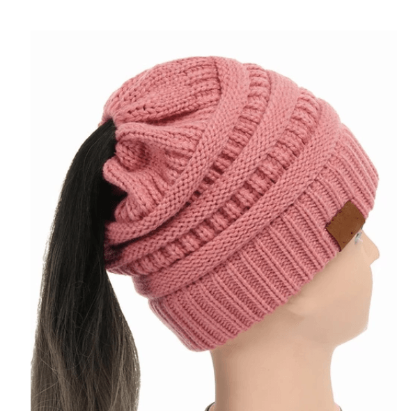 High Bun Ponytail Beanie Hat Chunky Soft Stretch Cable Knit Warm Fuzzy Lined Skull Beanie Acrylic Hats Men And Women - MRSLM