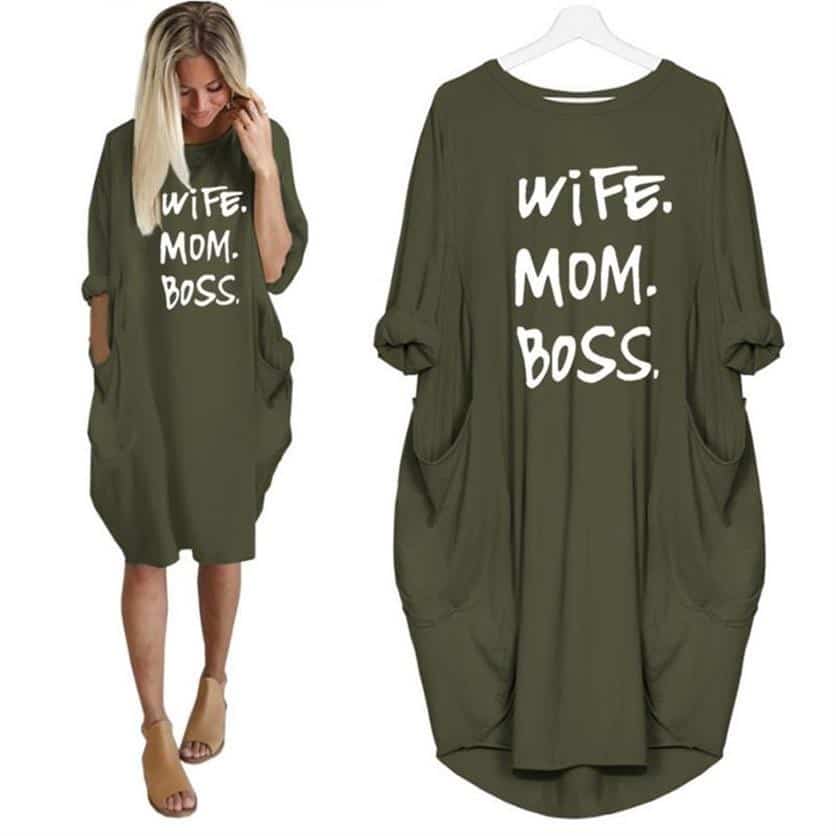 Women's Casual Wife Mom Boss Printed Dress