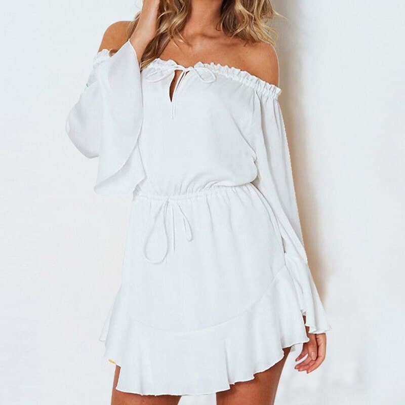ruffle chiffon lantern sleeve dress, view 7 - MRSLM