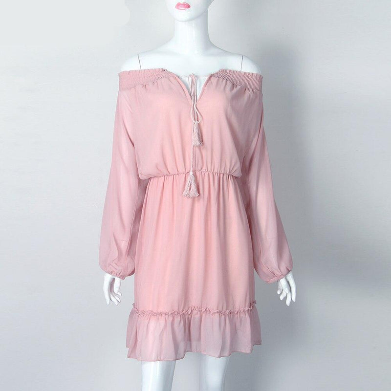ruffle chiffon lantern sleeve dress, view 8 - MRSLM