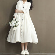 Button down linen tea women's dress - MRSLM