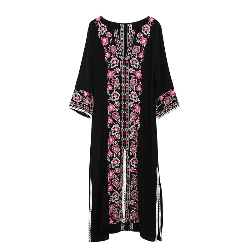 embroidered kaftan midi dress, view 8 - MRSLM