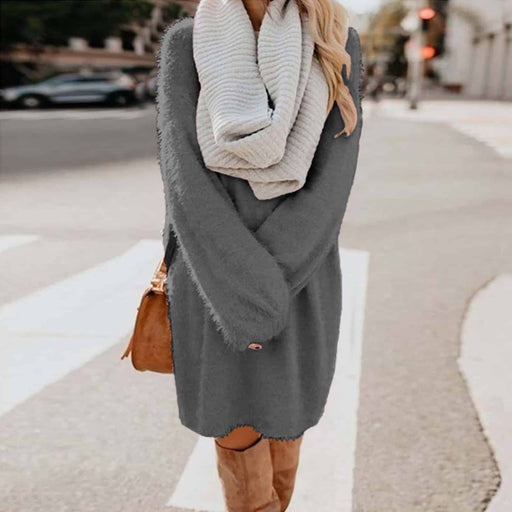 solid color knitted sweater dress for women - MRSLM