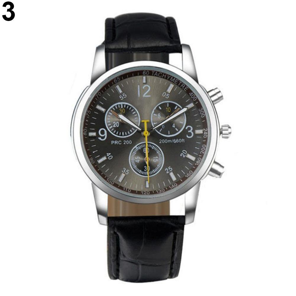 Fashion Men's Faux Leather Sport Watch Arabic Numerals Marker Quartz Wrist Watch - MRSLM