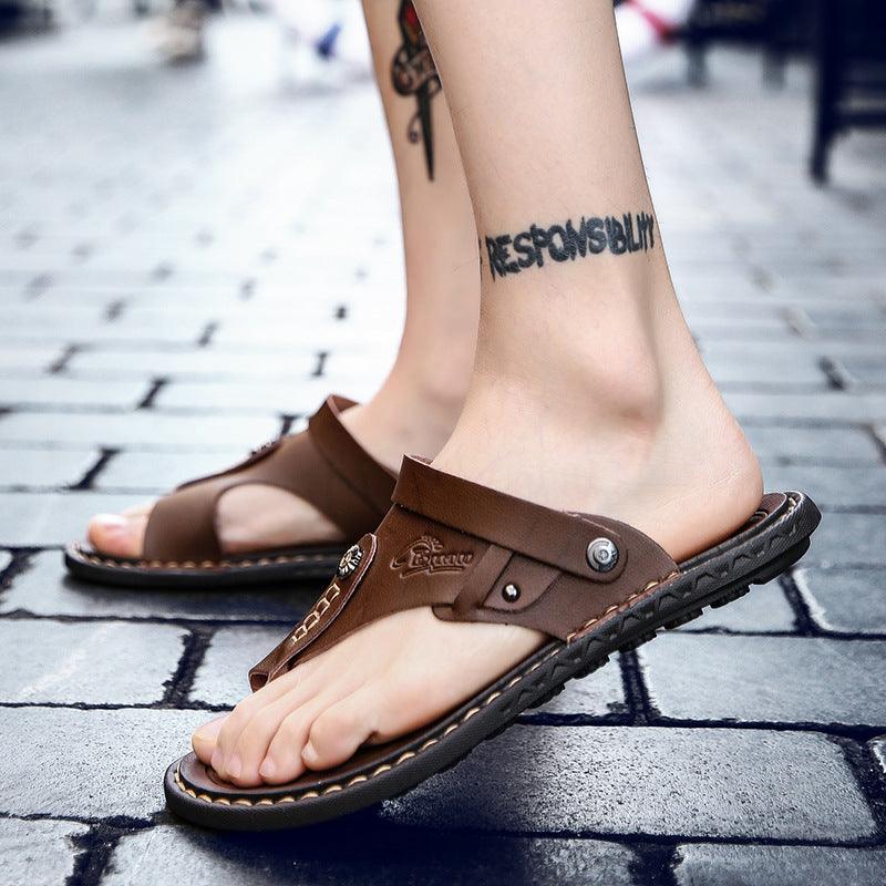 Men's two-toed leather plus-size sandals - MRSLM