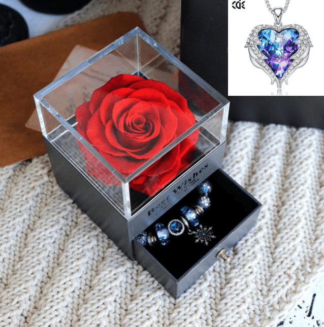 Valentines Day Gift Women Rose Jewelry Box Dried Flower Real Flowers Eternal Roses In Box - MRSLM
