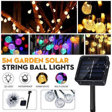 20 LEDs Solar String Ball Lights Garden Decor Lamp Outdoor Waterproof Warm White / Multi-Color - MRSLM