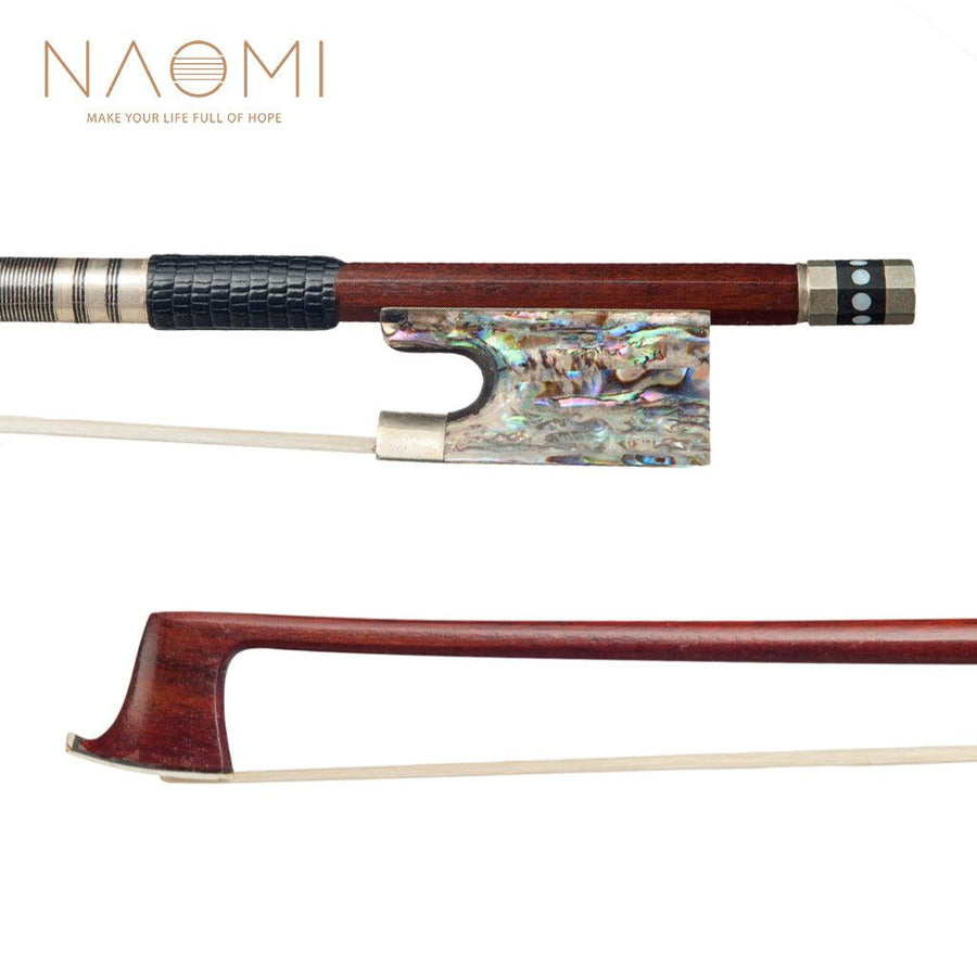 NAOMI 4/4 Violin Bow Pernambuco Bow Round Stick W/Abalone Frog Mongolia Horsehair - MRSLM